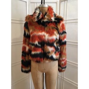 Faux fur multicolor jacket (orange/black/white)